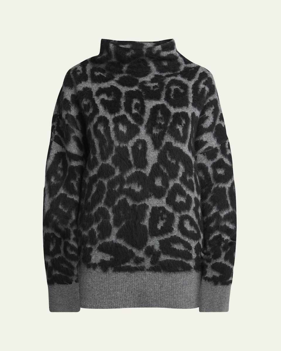 Leopard Jacquard Oversized Wool Turtleneck